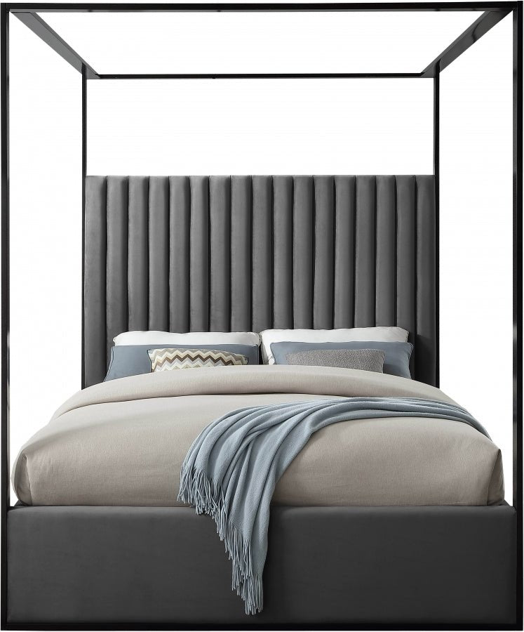 Jax Velvet Queen Bed Grey - Gate FurnitureQueen Bed