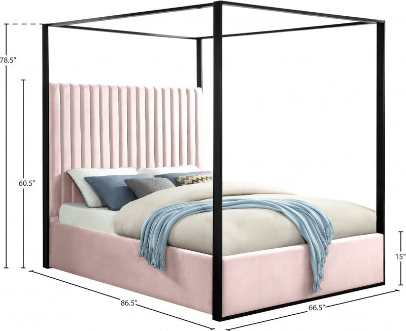 Jax Velvet Queen Bed Pink - Gate FurnitureQueen Bed