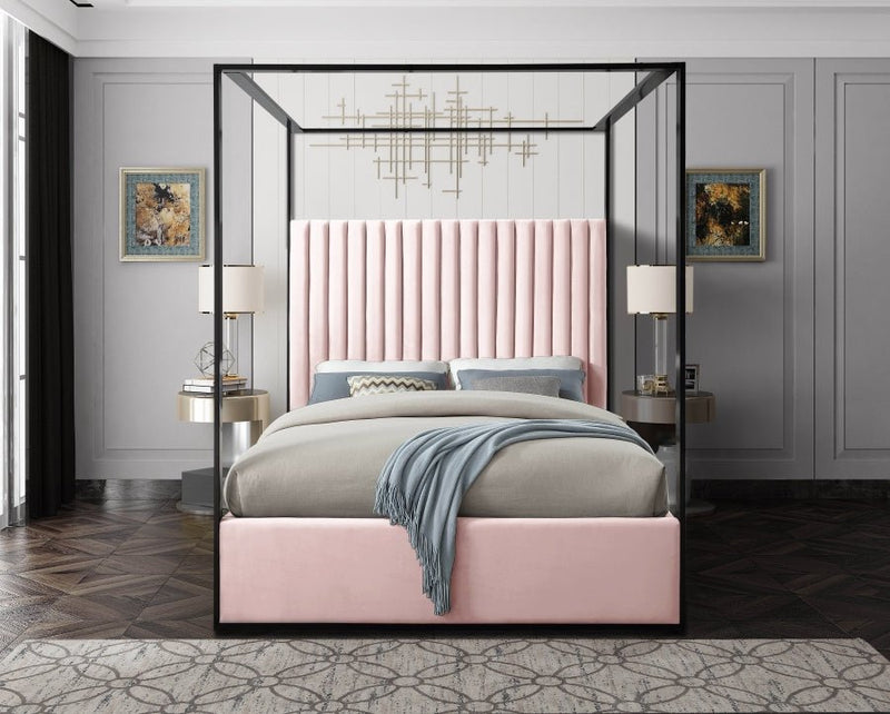 Jax Velvet Queen Bed Pink - Gate FurnitureQueen Bed