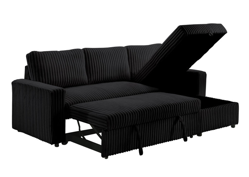 Jayla - Black Reversible Sectional with pull-out bed and storage chaise - S342-Sectional