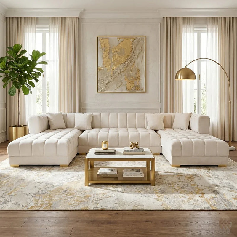 JAYLA IVORY VELVET DOUBLE CHAISE 141" SECTIONAL - JAYLA-IVORY