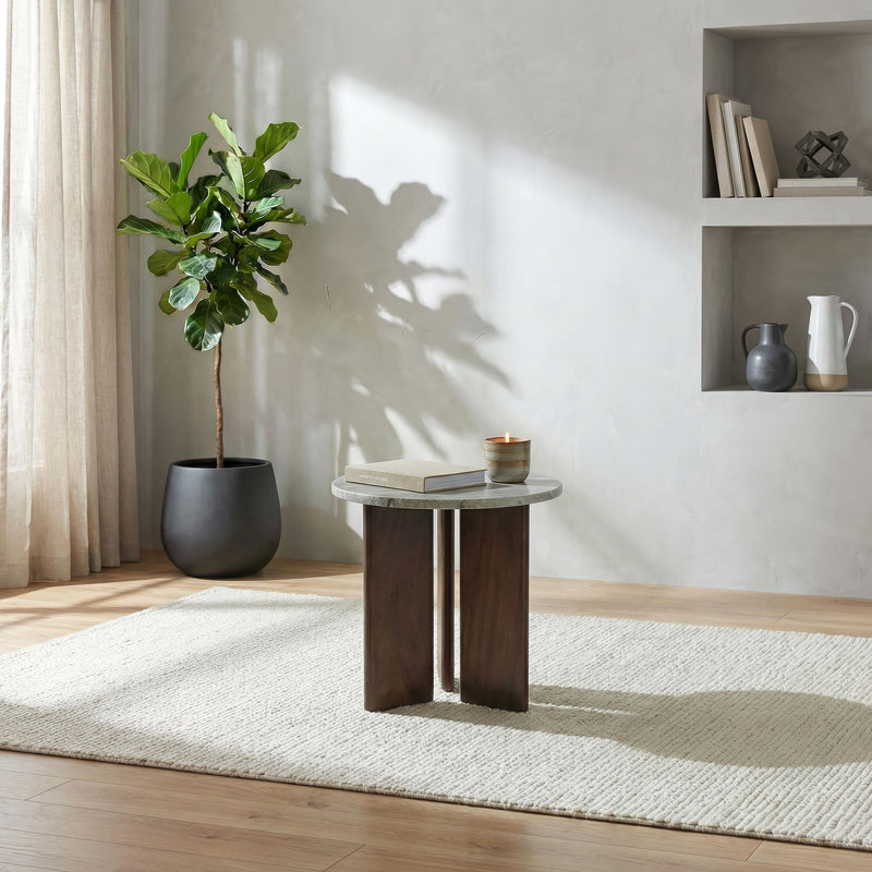 Jenna Round Marble Top Mango Wood Side End Table Brown - 706167