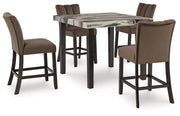 Jeshina Counter Height Dining Table and 4 Barstools in Dark Brown/Beige - PKG021767