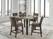 Jeshina Counter Height Dining Table and 4 Barstools in Dark Brown/Beige - PKG021767