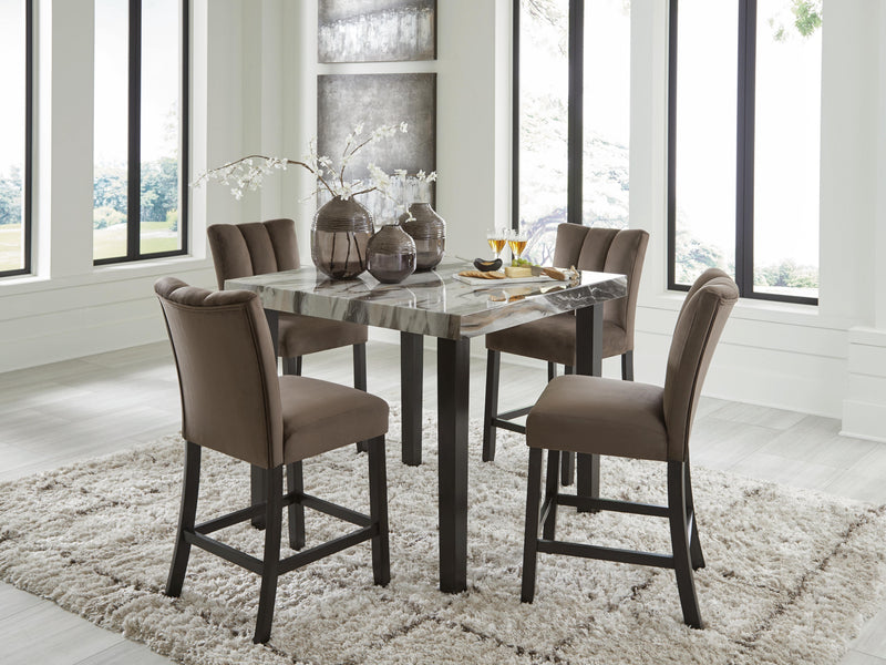 Jeshina Counter Height Dining Table and 4 Barstools in Dark Brown/Beige - PKG021767