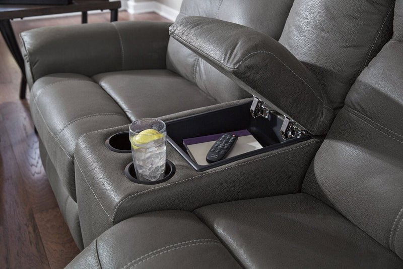 Jesolo Dark Gray Reclining Loveseat with Console - Gate FurnitureLoveseat
