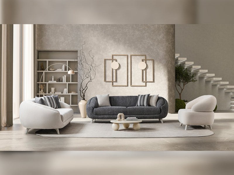 Jesse 3-pieces (Sofa & Loveseat & Chair) Livingroom Set - Cream in Cream - Black - 200-ST-SOFT15-CR-321