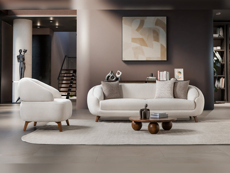 Jesse 3-pieces (Sofa & Loveseat & Chair) Livingroom Set - Walnut in Cream - 200-ST-SOFT03-WL-321