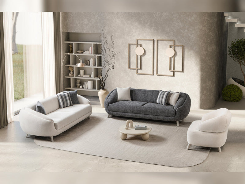 Jesse 3-pieces (Sofa & Loveseat & Chair) Livingroom Set - Walnut in Cream - 200-ST-SOFT03-WL-321