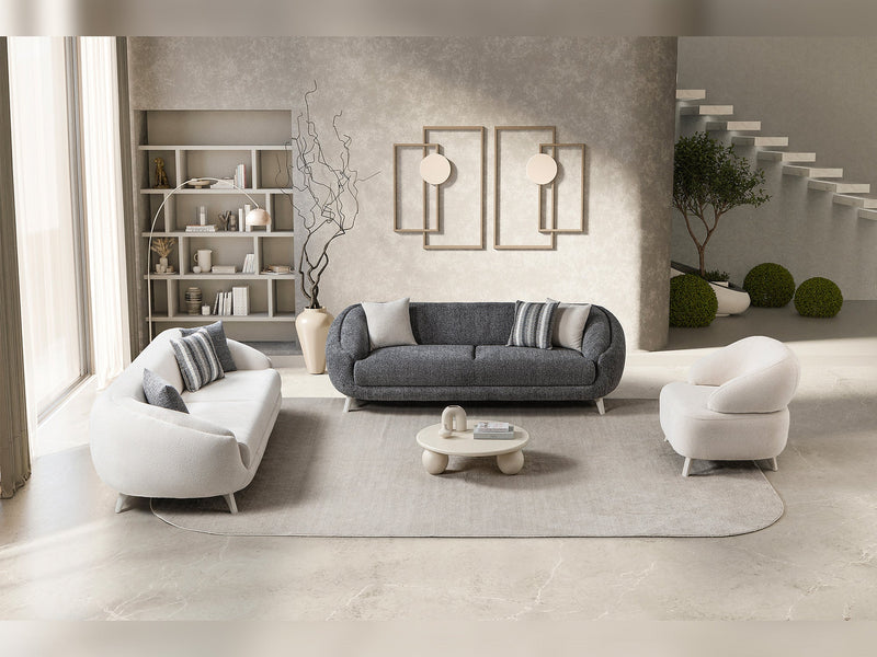 Jesse 3-pieces (Sofa & Loveseat & Chair) Livingroom Set - Walnut in Cream - 200-ST-SOFT03-WL-321