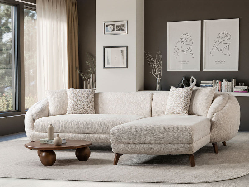 Jesse Sectional Sofa - Walnut in Cream - 200-ST-JES-İSTANBUL01-WAL-S