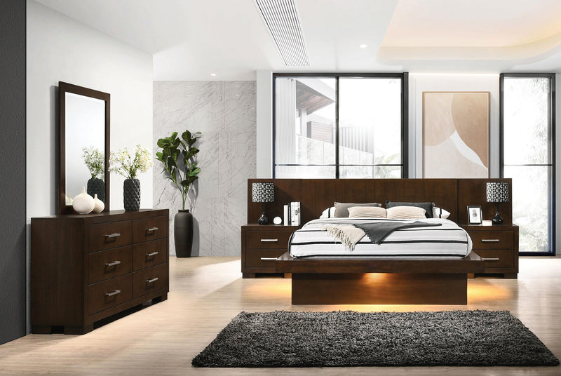 Jessica 5-piece Eastern King LED Bedroom Set Cappuccino - 200711KE-S5P