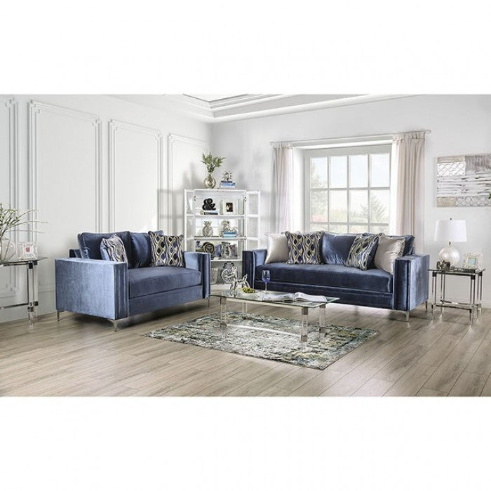 Jodie Satin Blue/Silver Sofa - SM2687-SF