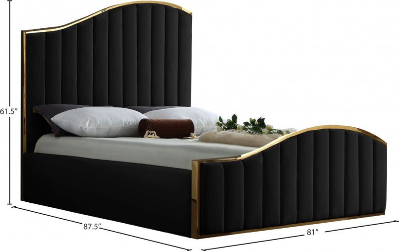 Jolie Velvet King Bed (3 Boxes) Black - Gate FurnitureKing Bed