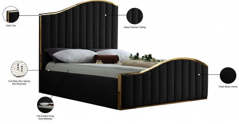 Jolie Velvet King Bed (3 Boxes) Black - Gate FurnitureKing Bed