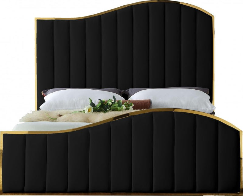 Jolie Velvet King Bed (3 Boxes) Black - Gate FurnitureKing Bed