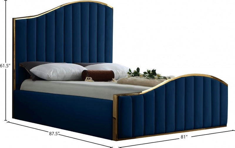 Jolie Velvet King Bed (3 Boxes) Blue - Gate FurnitureKing Bed