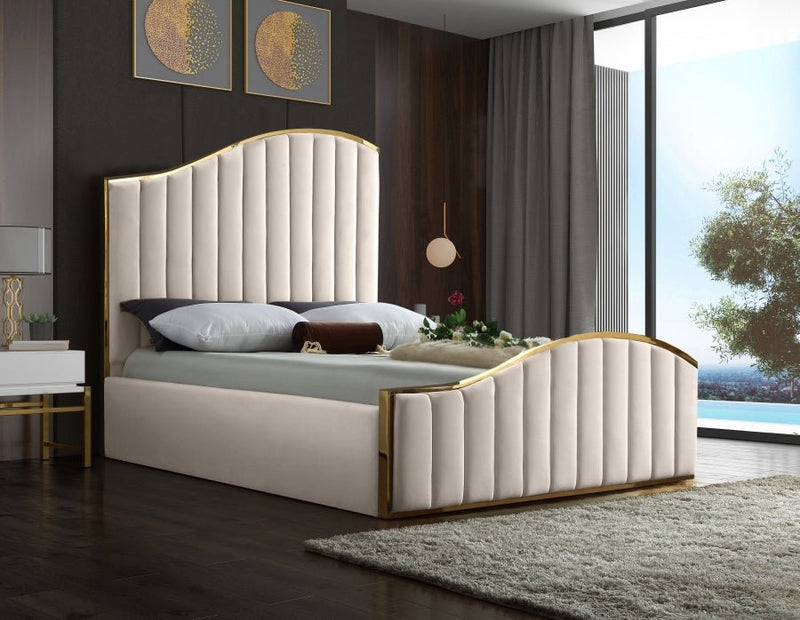 Jolie Velvet King Bed (3 Boxes) Cream - Gate FurnitureKing Bed