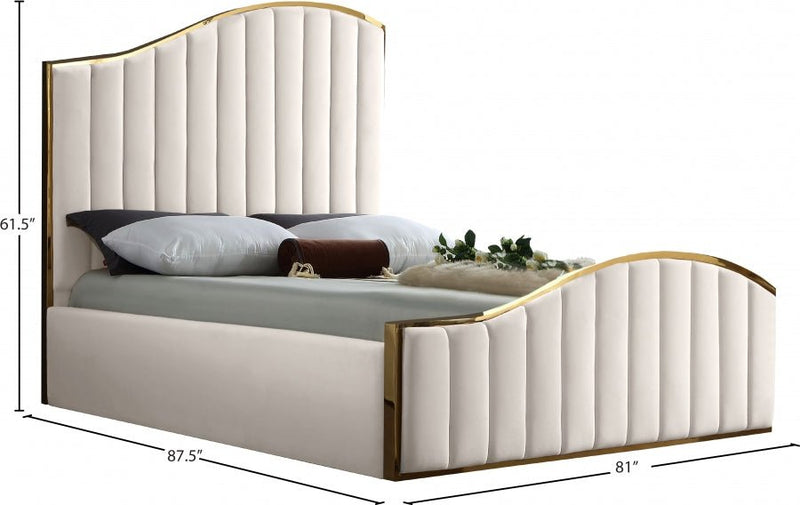 Jolie Velvet King Bed (3 Boxes) Cream - Gate FurnitureKing Bed