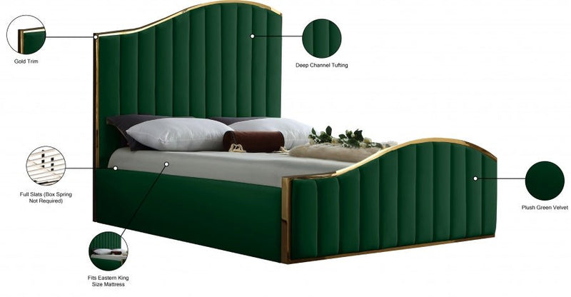 Jolie Velvet King Bed (3 Boxes) Green - Gate FurnitureKing Bed