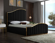 Jolie Velvet Queen Bed (3 Boxes) Black - Gate FurnitureQueen Bed
