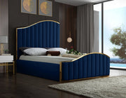 Jolie Velvet Queen Bed (3 Boxes) Blue - Gate FurnitureQueen Bed