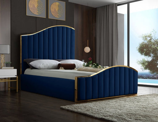 Jolie Velvet Queen Bed (3 Boxes) Blue - Gate FurnitureQueen Bed