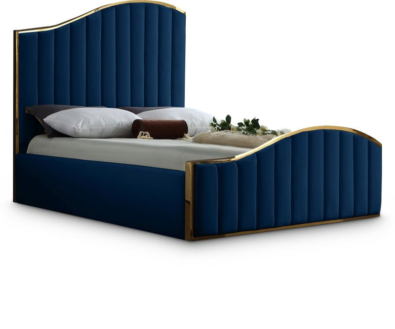 Jolie Velvet Queen Bed (3 Boxes) Blue - Gate FurnitureQueen Bed