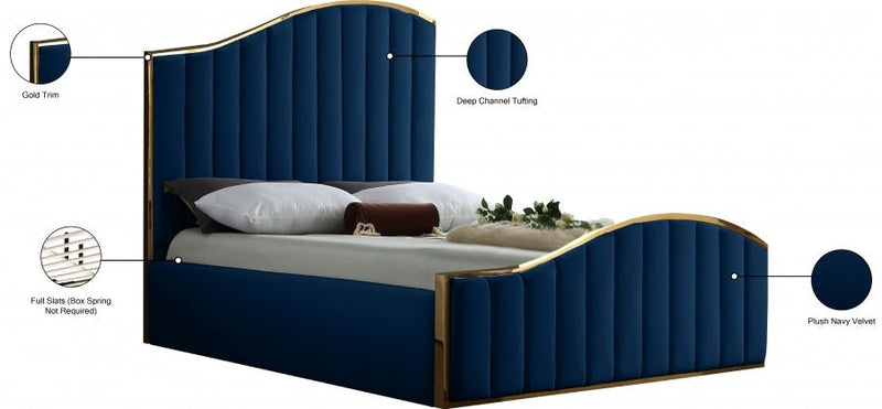 Jolie Velvet Queen Bed (3 Boxes) Blue - Gate FurnitureQueen Bed