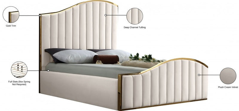 Jolie Velvet Queen Bed (3 Boxes) Cream - Gate FurnitureQueen Bed