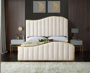 Jolie Velvet Queen Bed (3 Boxes) Cream - Gate FurnitureQueen Bed