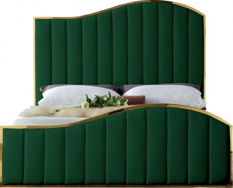Jolie Velvet Queen Bed (3 Boxes) Green - Gate FurnitureQueen Bed