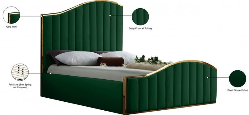 Jolie Velvet Queen Bed (3 Boxes) Green - Gate FurnitureQueen Bed