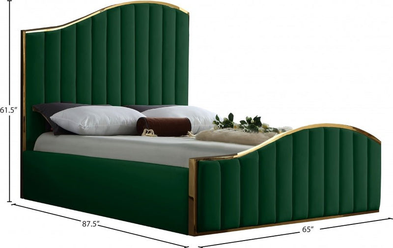 Jolie Velvet Queen Bed (3 Boxes) Green - Gate FurnitureQueen Bed