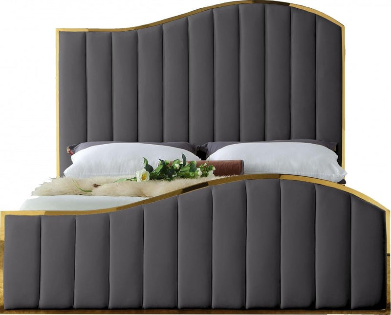 Jolie Velvet Queen Bed (3 Boxes) in Grey - Gate FurnitureQueen Bed