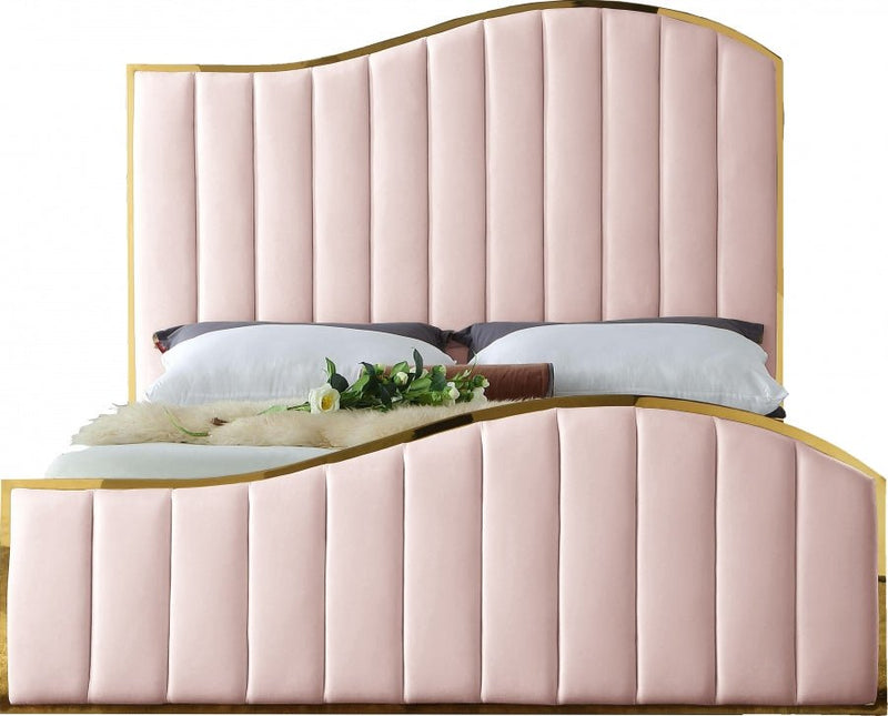 Jolie Velvet Queen Bed (3 Boxes) Pink - Gate FurnitureQueen Bed