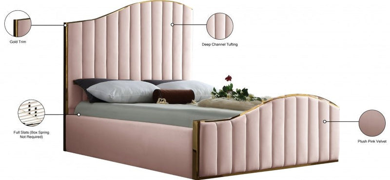 Jolie Velvet Queen Bed (3 Boxes) Pink - Gate FurnitureQueen Bed