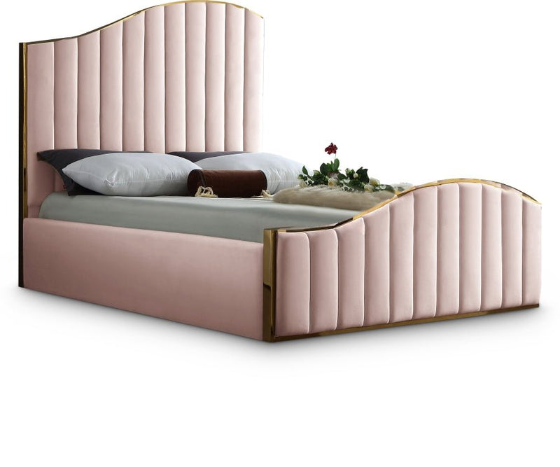 Jolie Velvet Queen Bed (3 Boxes) Pink - Gate FurnitureQueen Bed