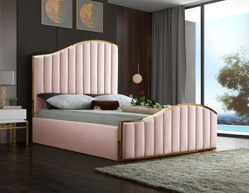 Jolie Velvet Queen Bed (3 Boxes) Pink - Gate FurnitureQueen Bed