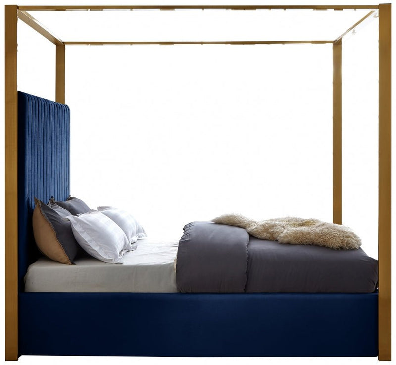 Jones Velvet King Bed Blue - Gate FurnitureKing Bed