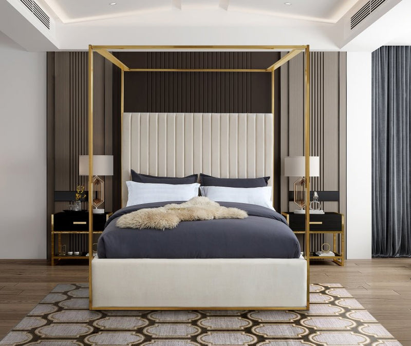 Jones Velvet King Bed Cream - Gate FurnitureKing Bed