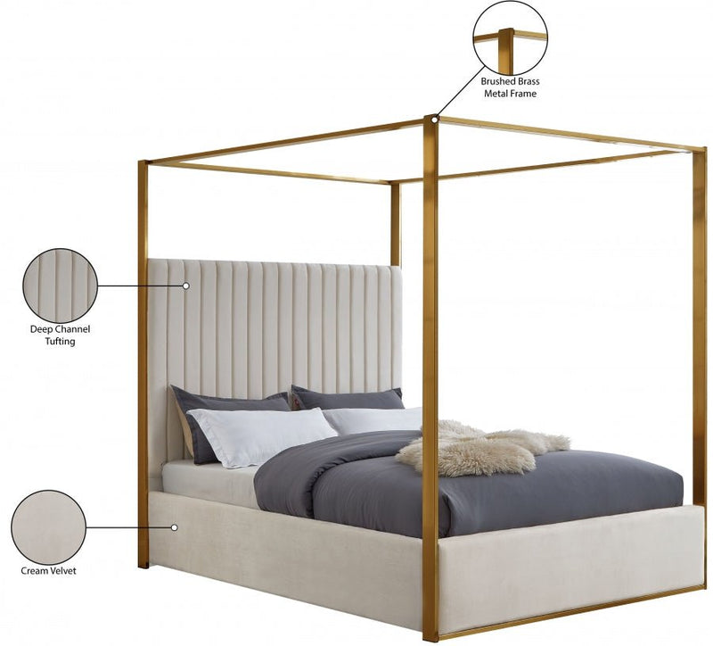 Jones Velvet King Bed Cream - Gate FurnitureKing Bed
