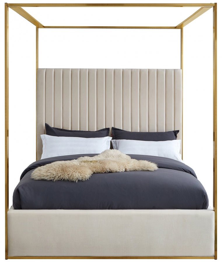 Jones Velvet King Bed Cream - Gate FurnitureKing Bed