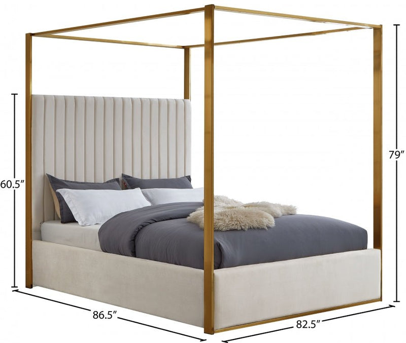 Jones Velvet King Bed Cream - Gate FurnitureKing Bed