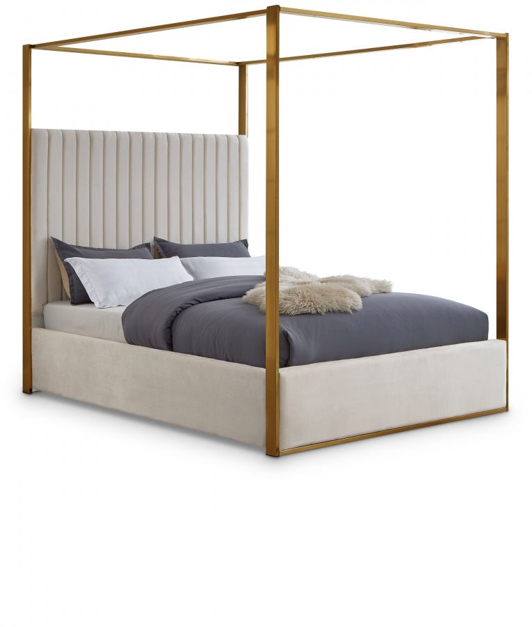 Jones Velvet King Bed Cream - Gate FurnitureKing Bed