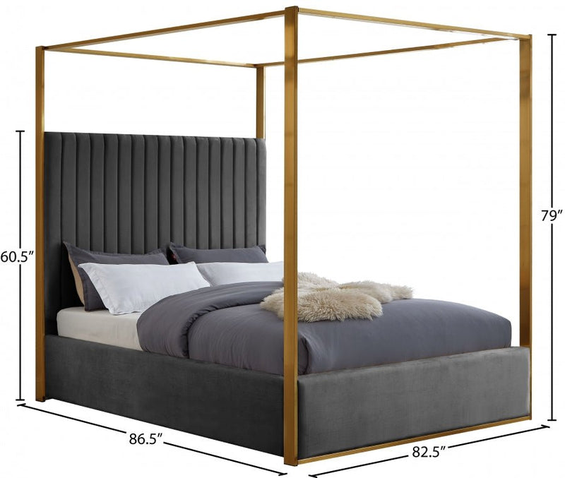Jones Velvet King Bed Grey - Gate FurnitureKing Bed