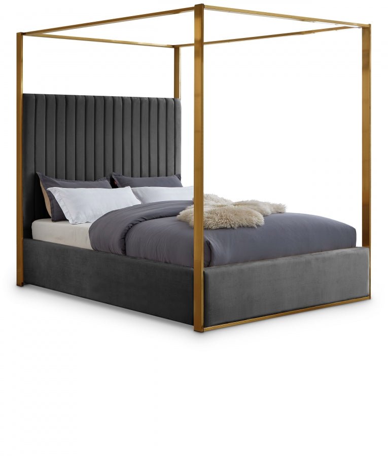 Jones Velvet King Bed Grey - Gate FurnitureKing Bed