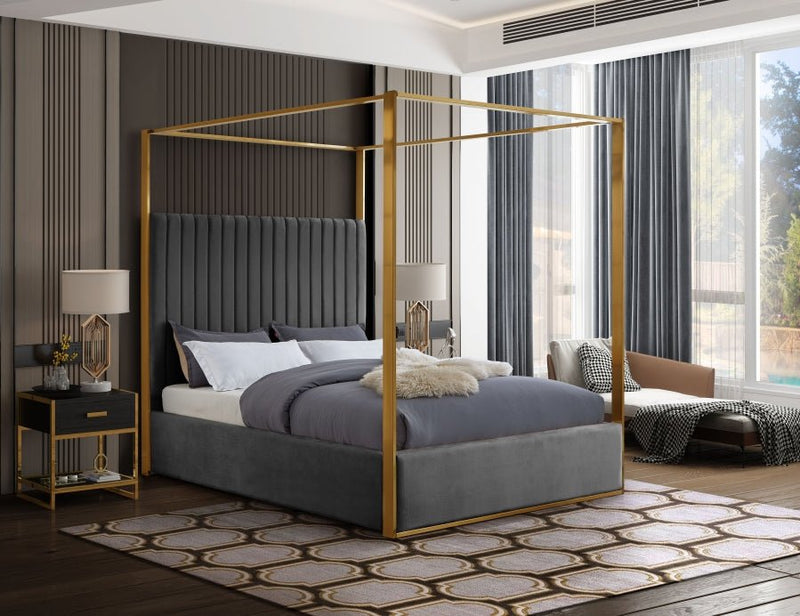 Jones Velvet King Bed Grey - Gate FurnitureKing Bed