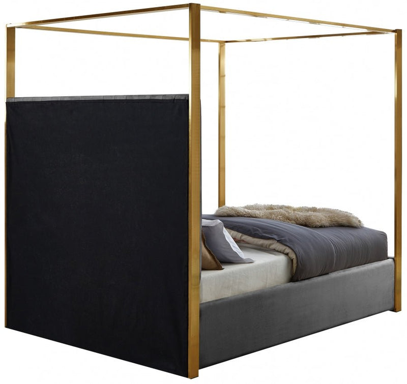 Jones Velvet King Bed Grey - Gate FurnitureKing Bed