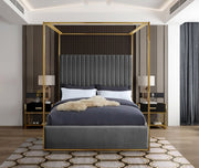 Jones Velvet King Bed Grey - Gate FurnitureKing Bed